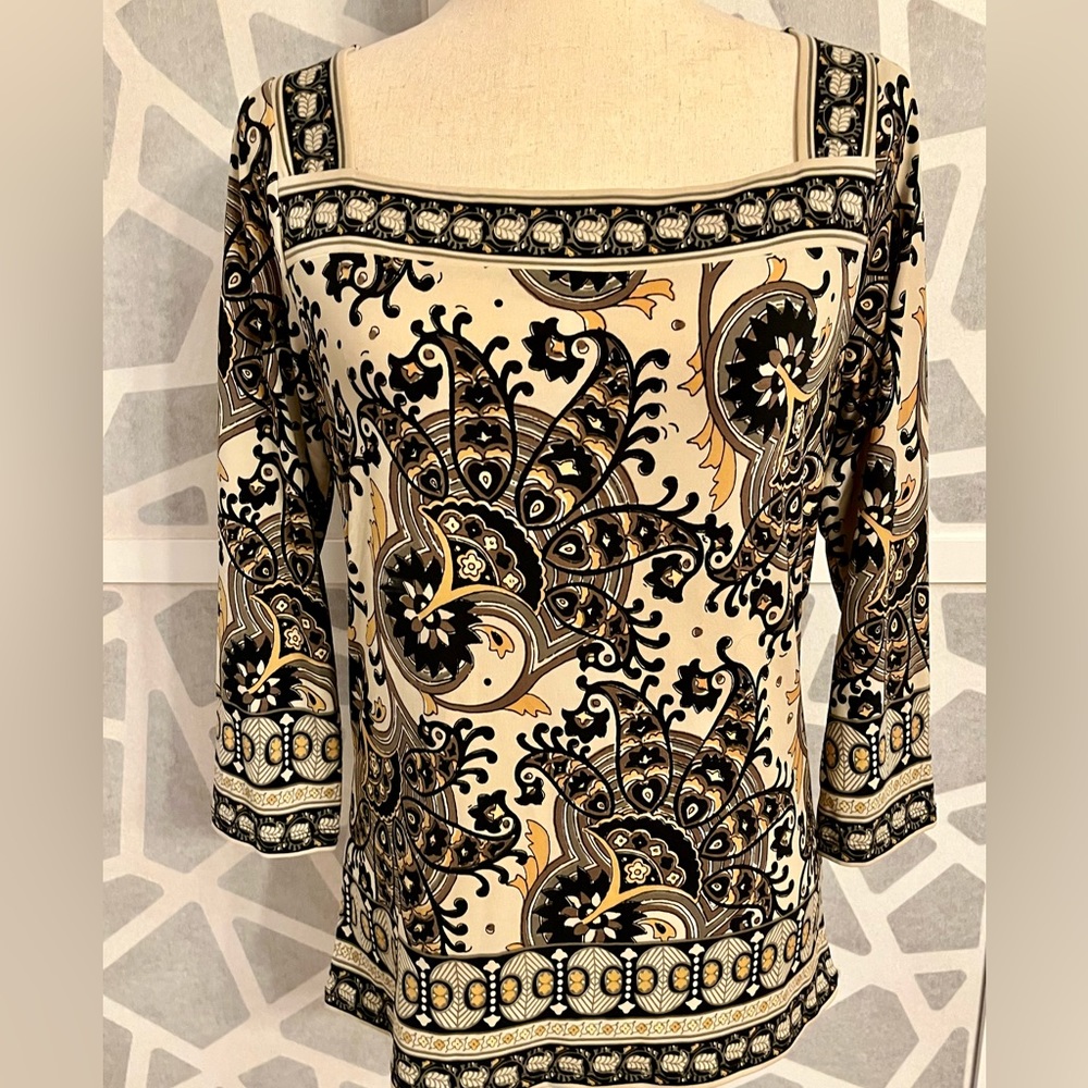 Michael Kors Women’s Shirt Size Medium Pretty & Silky Cream, Black & Yellow